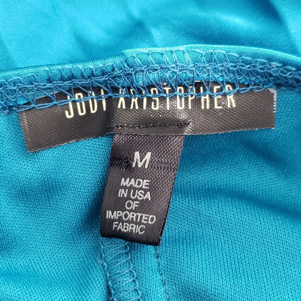 Vtg Jodi Kristopher Teal Blue Satin Halter Dress M Ruched Pleated Y2K Prom READ - Picture 4 of 15